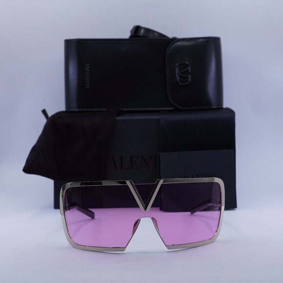 Valentino V-ROMASK VLS-120C Sunglasses White Gold Shield Frame, Pink Lenses